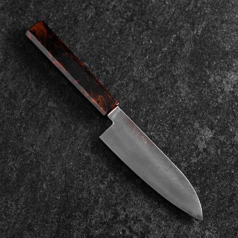 Santoku VG-10 Damascus Yamanaka Red Urushi Handle 130mm-[Musashi]-[Japanese-Kitchen-Knives]