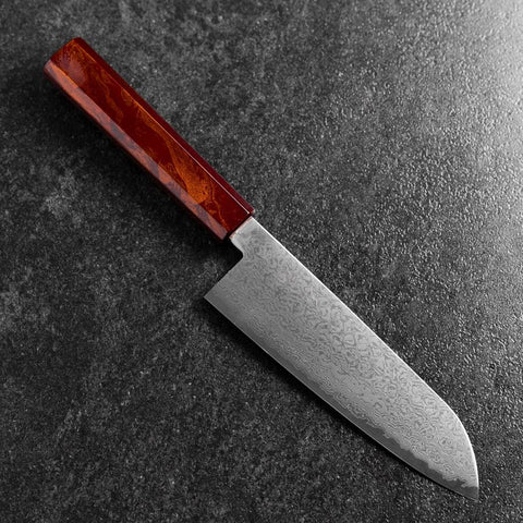 Santoku VG-10 Damascus Yamanaka Red Urushi Handle 165mm-[Musashi]-[Japanese-Kitchen-Knives]
