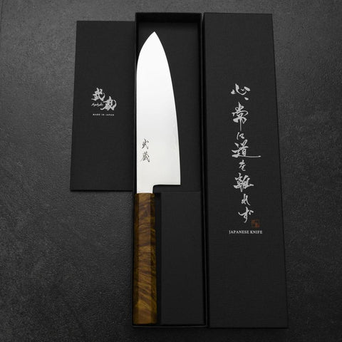 Santoku VG-10 Damascus Yellow-Brown Birch Handle 180mm-[Musashi]-[Japanese-Kitchen-Knives]