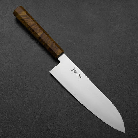 Santoku VG-10 Damascus Yellow-Brown Birch Handle 180mm-[Musashi]-[Japanese-Kitchen-Knives]
