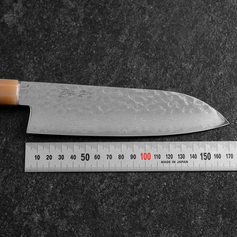 Santoku VG-10 Mirror Tsuchime Damascus Buffalo Dark Pink Maple Handle 170mm (6.7”)-[Musashi]-[Japanese-Kitchen-Knives]
