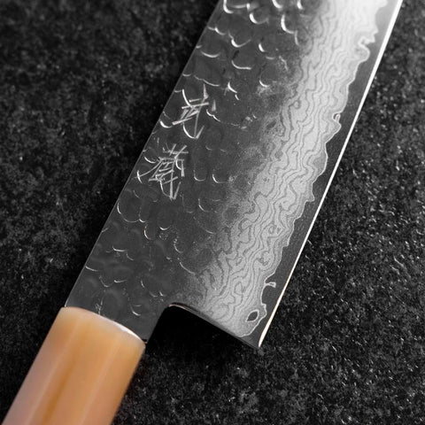 Santoku VG-10 Mirror Tsuchime Damascus Buffalo Dark Pink Maple Handle 170mm-[Musashi]-[Japanese-Kitchen-Knives]