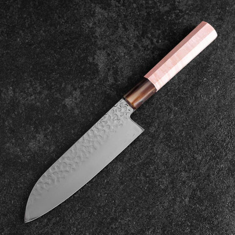 Santoku VG-10 Mirror Tsuchime Damascus Buffalo Light Pink Maple Handle 170mm (6.7”)-[Musashi]-[Japanese-Kitchen-Knives]