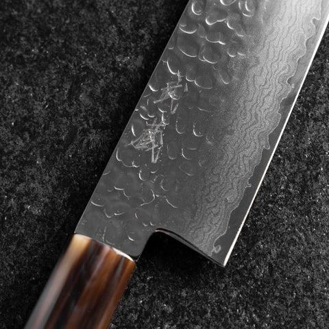 Santoku VG-10 Mirror Tsuchime Damascus Buffalo Light Pink Maple Handle 170mm-[Musashi]-[Japanese-Kitchen-Knives]