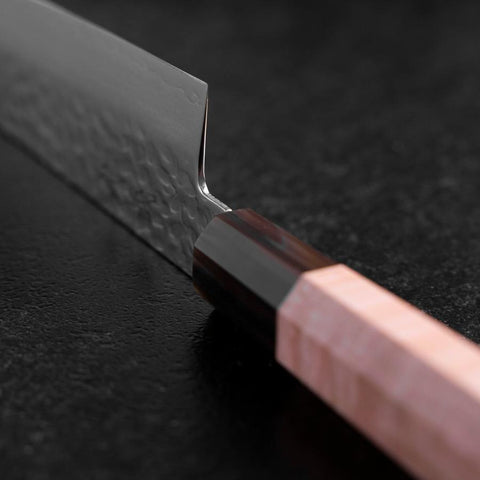 Santoku VG-10 Mirror Tsuchime Damascus Buffalo Light Pink Maple Handle 170mm-[Musashi]-[Japanese-Kitchen-Knives]
