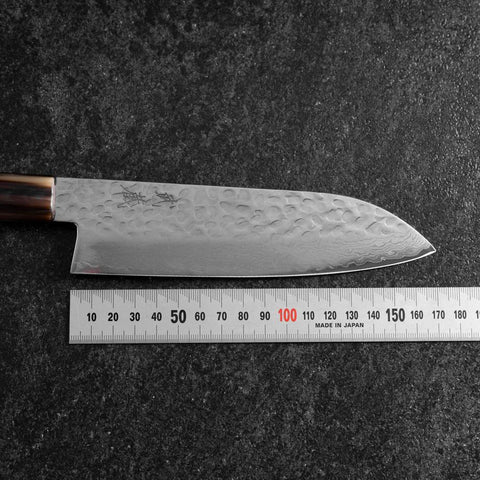 Santoku VG-10 Mirror Tsuchime Damascus Buffalo Light Pink Maple Handle 170mm-[Musashi]-[Japanese-Kitchen-Knives]