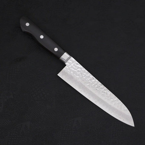 Santoku VG-10 Mirror Tsuchime Damascus Western Black Handle 180mm (7”)-[Musashi]-[Japanese-Kitchen-Knives]