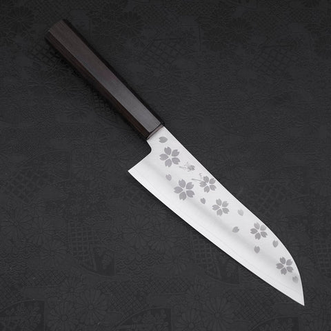 Santoku VG-10 Polished Sakura Ebony Handle 175mm (6.8”)-[Musashi]-[Japanese-Kitchen-Knives]