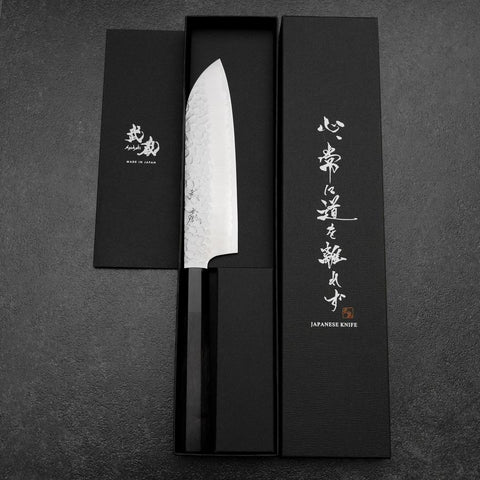 Santoku VG-10 Tsuchime Buffalo Ebony Handle 165mm (6.5”)-[Musashi]-[Japanese-Kitchen-Knives]