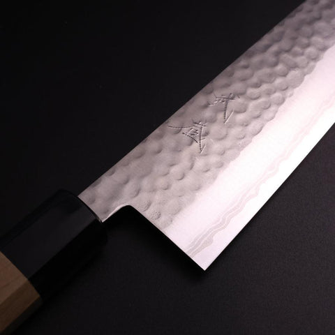 Santoku VG-10 Tsuchime Damascus Buffalo Magnolia Handle 165mm (6.5”)-[Musashi]-[Japanese-Kitchen-Knives]