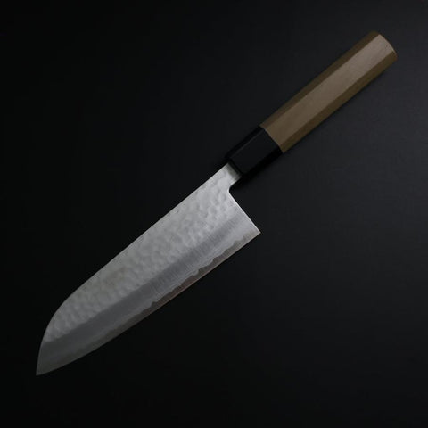 Santoku VG-10 Tsuchime Damascus Buffalo Magnolia Handle 165mm-[Musashi]-[Japanese-Kitchen-Knives]