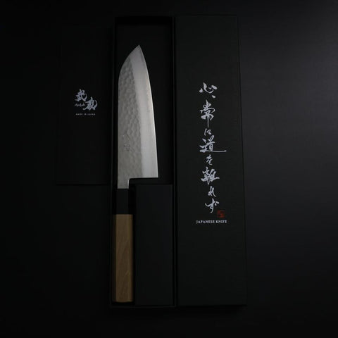 Santoku VG-10 Tsuchime Damascus Buffalo Magnolia Handle 165mm-[Musashi]-[Japanese-Kitchen-Knives]