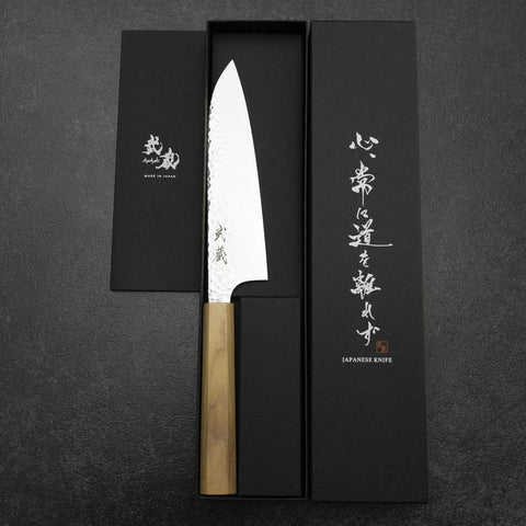 Santoku VG-10 Tsuchime Damascus Olive Handle 165mm (6.5”)-[Musashi]-[Japanese-Kitchen-Knives]