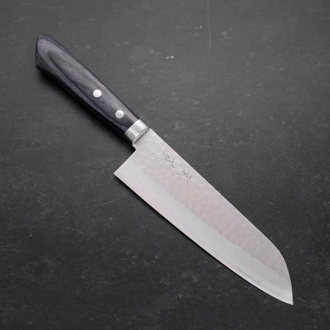 Santoku VG-10 Tsuchime Damascus Western Blue Handle 170mm (6.7”)-[Musashi]-[Japanese-Kitchen-Knives]