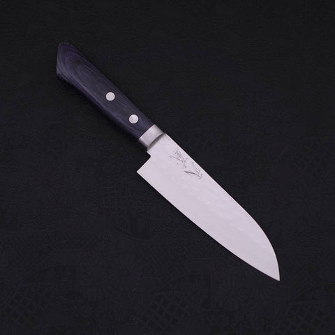 Santoku VG-10 Tsuchime Damascus Western Dark Blue Handle 130mm (5.1”)-[Musashi]-[Japanese-Kitchen-Knives]