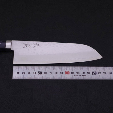Santoku VG-10 Tsuchime Damascus Western Dark Blue Handle 170mm (6.7”)-[Musashi]-[Japanese-Kitchen-Knives]