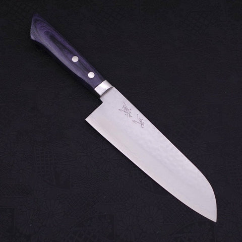 Santoku VG-10 Tsuchime Damascus Western Dark Blue Handle 170mm (6.7”)-[Musashi]-[Japanese-Kitchen-Knives]