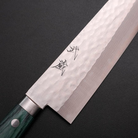 Santoku VG-10 Tsuchime Damascus Western Green Handle 170mm-[Musashi]-[Japanese-Kitchen-Knives]