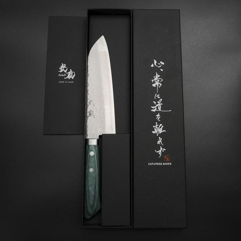 Santoku VG-10 Tsuchime Damascus Western Green Handle 170mm-[Musashi]-[Japanese-Kitchen-Knives]