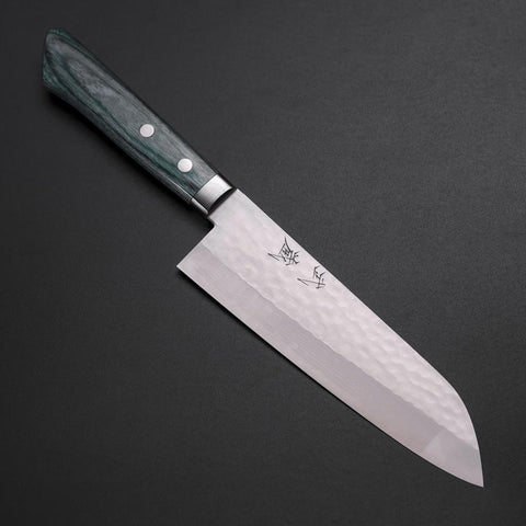 Santoku VG-10 Tsuchime Damascus Western Green Handle 170mm-[Musashi]-[Japanese-Kitchen-Knives]