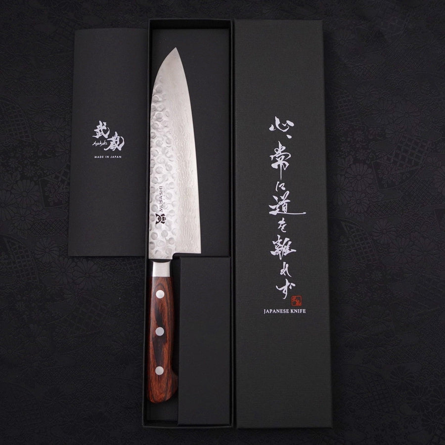 Santoku VG-10 Tsuchime Damascus Western Handle 180mm-VG-10-Damascus-Western Handle-[Musashi]-[Japanese-Kitchen-Knives]