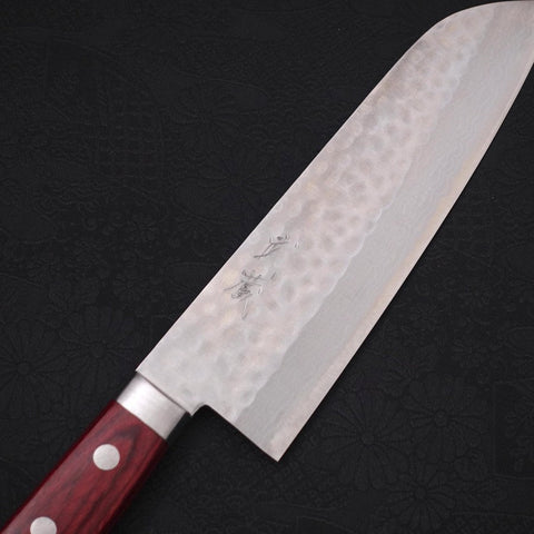 Santoku VG-10 Tsuchime Damascus Western Red Handle 170mm (6.7”)-[Musashi]-[Japanese-Kitchen-Knives]