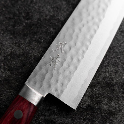 Santoku VG-10 Tsuchime Damascus Western Red Handle 170mm (6.7”)-[Musashi]-[Japanese-Kitchen-Knives]