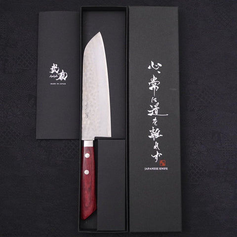 Santoku VG-10 Tsuchime Damascus Western Red Handle 170mm (6.7”)-[Musashi]-[Japanese-Kitchen-Knives]