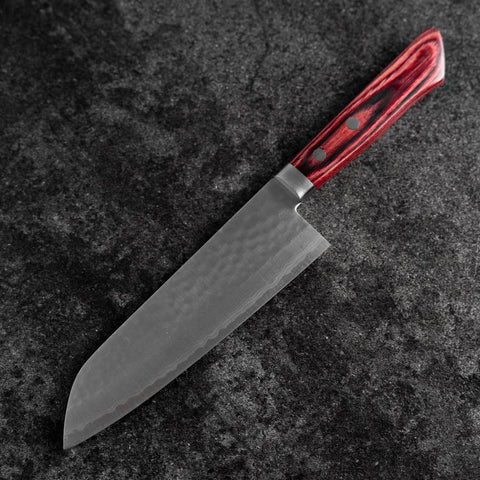 Santoku VG-10 Tsuchime Damascus Western Red Handle 170mm-[Musashi]-[Japanese-Kitchen-Knives]