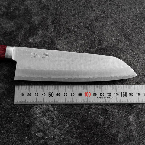 Santoku VG-10 Tsuchime Damascus Western Red Handle 170mm-[Musashi]-[Japanese-Kitchen-Knives]
