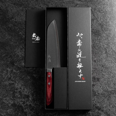 Santoku VG-10 Tsuchime Damascus Western Red Handle 170mm-[Musashi]-[Japanese-Kitchen-Knives]