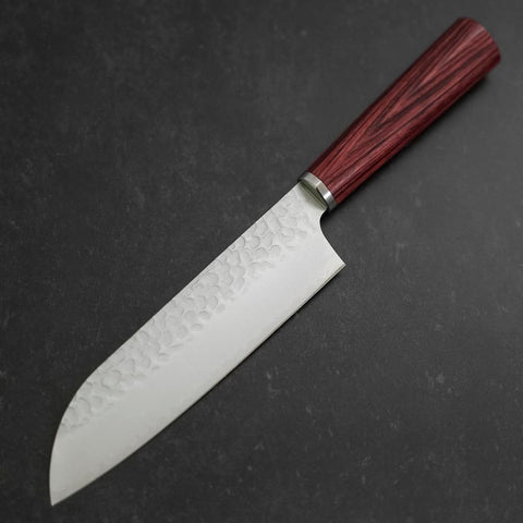 Santoku VG-10 Tsuchime Oval Red Handle 165mm-[Musashi]-[Japanese-Kitchen-Knives]