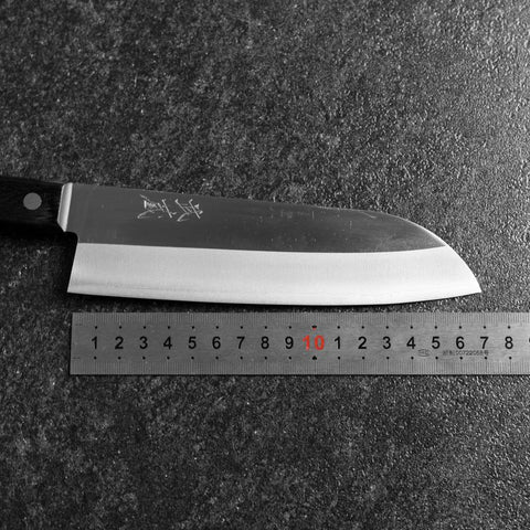 Santoku VG-5 Polished Western Black Handle 170mm (Tsuba Nashi)-[Musashi]-[Japanese-Kitchen-Knives]