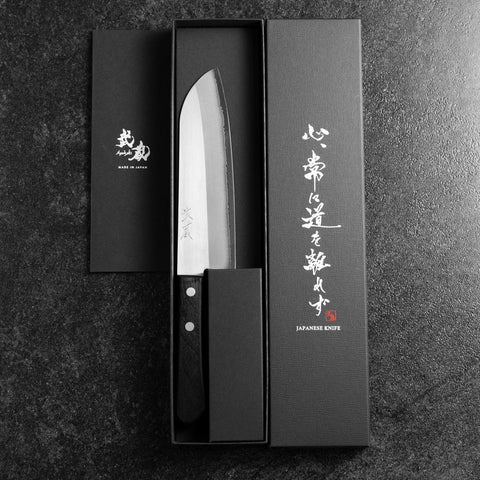 Santoku VG-5 Polished Western Black Handle 170mm (Tsuba Nashi)-[Musashi]-[Japanese-Kitchen-Knives]