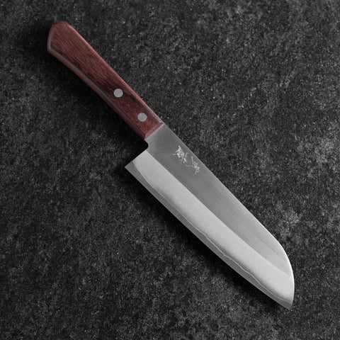 Santoku VG-5 Polished Western Brown Handle 170mm (Tsuba Nashi) (6.7”)-[Musashi]-[Japanese-Kitchen-Knives]
