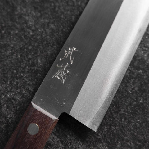 Santoku VG-5 Polished Western Brown Handle 170mm (Tsuba Nashi)-[Musashi]-[Japanese-Kitchen-Knives]