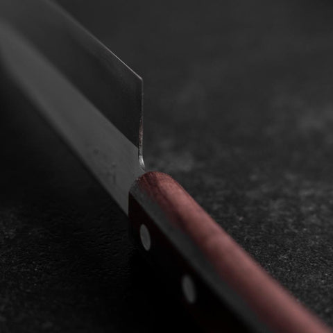 Santoku VG-5 Polished Western Brown Handle 170mm (Tsuba Nashi)-[Musashi]-[Japanese-Kitchen-Knives]