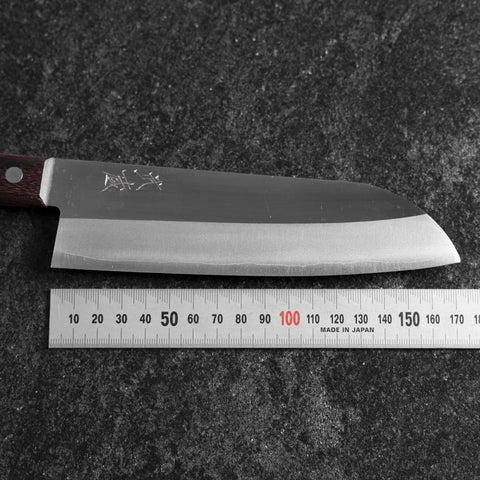 Santoku VG-5 Polished Western Brown Handle 170mm (Tsuba Nashi)-[Musashi]-[Japanese-Kitchen-Knives]