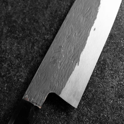 Santoku White Steel #1 Kurouchi Tsuchime Buffalo Ebony Handle 170mm (6.7”)-[Musashi]-[Japanese-Kitchen-Knives]