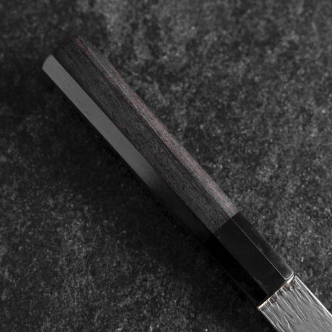 Santoku White Steel #1 Kurouchi Tsuchime Buffalo Ebony Handle 170mm (6.7”)-[Musashi]-[Japanese-Kitchen-Knives]