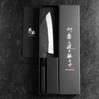 Santoku White Steel #1 Kurouchi Tsuchime Buffalo Ebony Handle 170mm-[Musashi]-[Japanese-Kitchen-Knives]
