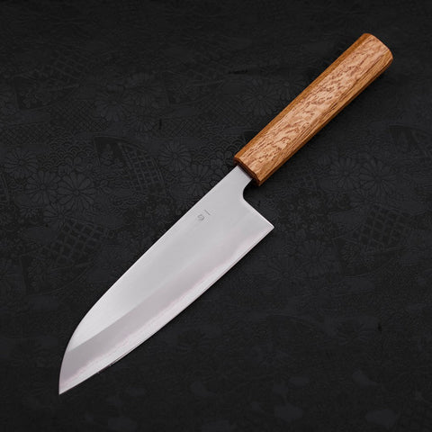 Santoku White Steel #1 Polished Oak Handle 165mm (6.5”)-[Musashi]-[Japanese-Kitchen-Knives]