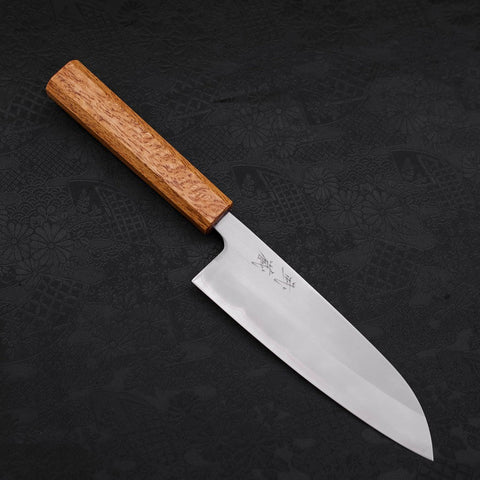 Santoku White Steel #1 Polished Oak Handle 165mm (6.5”)-[Musashi]-[Japanese-Kitchen-Knives]