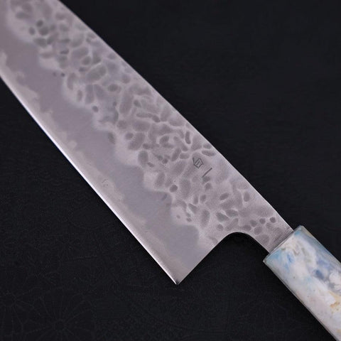 Santoku White Steel #1 Stainless Clad Tsuchime Ocean White Mix Handle 165mm (6.5”)-[Musashi]-[Japanese-Kitchen-Knives]