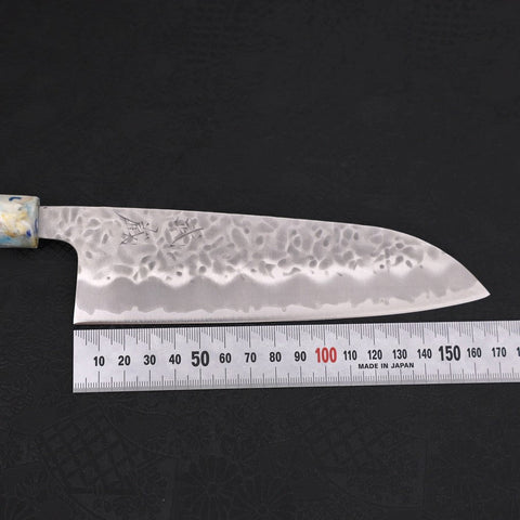 Santoku White Steel #1 Stainless Clad Tsuchime Ocean White Mix Handle 165mm (6.5”)-[Musashi]-[Japanese-Kitchen-Knives]