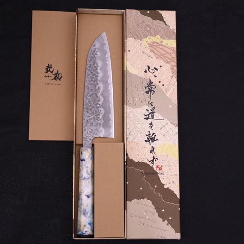 Santoku White Steel #1 Stainless Clad Tsuchime Ocean White Mix Handle 165mm (6.5”)-[Musashi]-[Japanese-Kitchen-Knives]