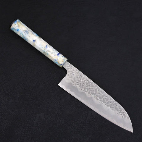Santoku White Steel #1 Stainless Clad Tsuchime Ocean White Mix Handle 165mm (6.5”)-[Musashi]-[Japanese-Kitchen-Knives]