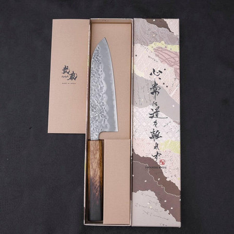 Santoku White Steel #1 Tsuchime Yaki Urushi Handle 165mm (6.5”)-[Musashi]-[Japanese-Kitchen-Knives]