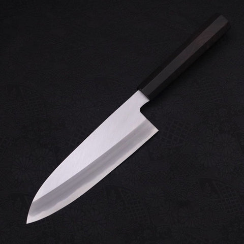 Santoku White Steel #2 Kasumi Chokin Samurai New Moon Buffalo Ebony Handle 180mm (7”)-[Musashi]-[Japanese-Kitchen-Knives]