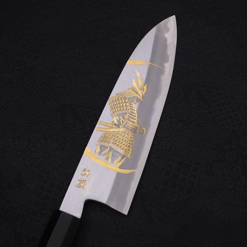 Santoku White Steel #2 Kasumi Chokin Samurai New Moon Buffalo Ebony Handle 180mm (7”)-[Musashi]-[Japanese-Kitchen-Knives]